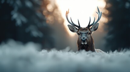 Sticker - Majestic deer in snowy forest