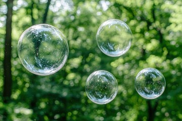 Sticker - Floating soap bubbles in a green forest