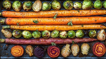 Sticker -   Carrots, Brussels sprouts, and Brussels sprouts on a grill