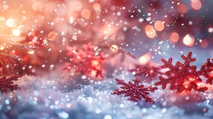 Poster - red christmas background with snowflakes