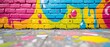 © Mikus - A vibrant brick wall adorned with colors – blue, yellow, pink, and green – next to a plain wall