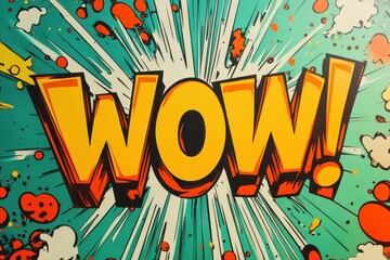 Poster - Dynamic cartoon-style wow! text emerging from a vibrant green background