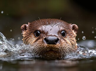 Wall Mural - Cute otter swimming in water