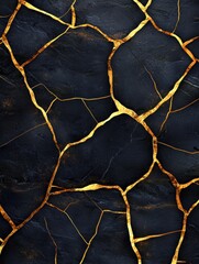 Sticker - golden cracks in black marble texture