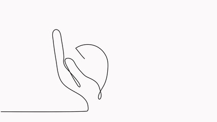 Poster - Hands holding leaves branch continuous line drawing animated video. Plant in human arm one line art.