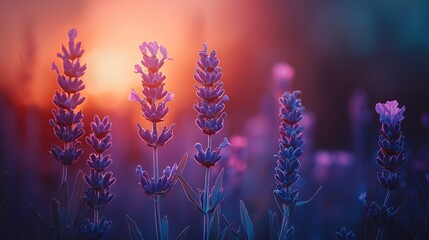 Sticker -   A close-up of a bunch of flowers with the sun setting behind them and a blurry background in the foreground