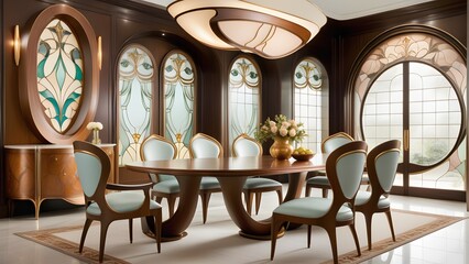 3d rendering luxury dining room in classic style with window view.