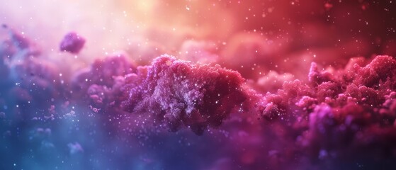 Wall Mural -  A group of clouds in the sky with a red and blue substance at their center, and a pink and blue substance centrally located within the image