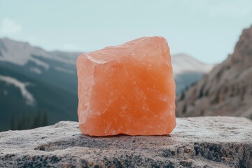 Wall Mural - Rugged mountain landscape with a large pink salt crystal