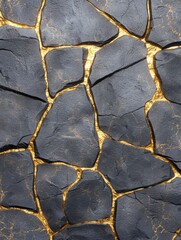 Wall Mural - Cracked stone surface with golden veins