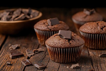 Wall Mural - Delicious chocolate cupcakes with chocolate chunks