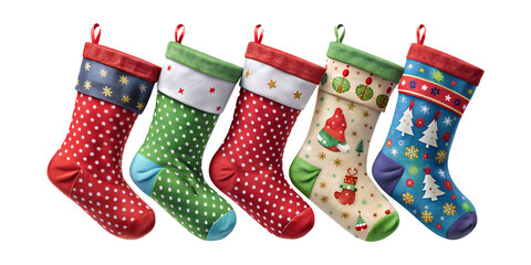 Wall Mural - PNG five assorted Christmas stockings transparent