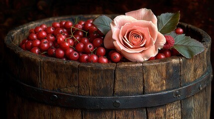 Sticker -   A cherried barrel sits atop a wooden barrel, topped by a single cherry