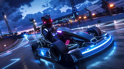 Poster - A futuristic go-kart racing scene with neon lights and a dynamic atmosphere.