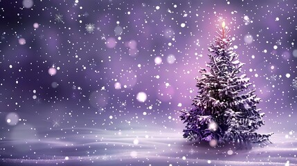 Poster - snowfall christmas tree vector background. snowing snowflakes on purple background