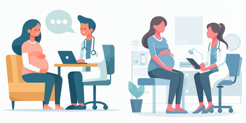 Poster - vector set of pregnant women talking to doctor