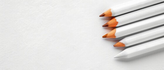 Wall Mural -  Four pencils stacked on a paper-covered white surface