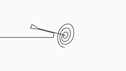 Poster - target with arrow continuous line drawing animated video. hand drawn linear goal circle.