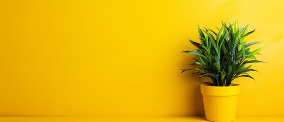 Sticker -  A potted plant atop a yellow table, beside a yellow wall, and against a yellow background