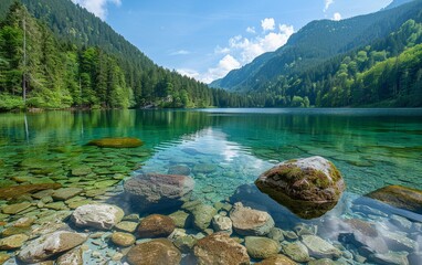 Canvas Print - Nature landscape mountains and river lakes