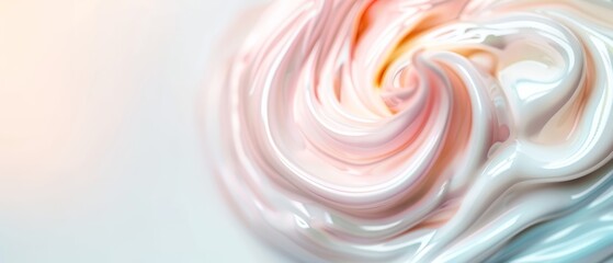  A tight shot of a white and pink spiral against a backdrop of white and blue The focal point is a pink and orange swirl nestled in the center