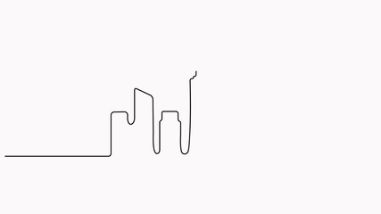 Poster - continuous line buildings animated video. city skyline architecture. minimal city life concept.