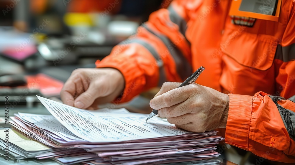 ภาพถ่าย Stock Customs documents being reviewed and stamped at a border ...