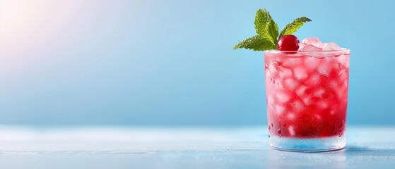 Sticker -  A tight shot of a beverage in a glass, adorned with a fresh mint garnish atop