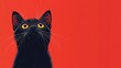© kvladimirv - Illustration of Curious Black Cat with Bright Yellow Eyes on Vibrant Red Background