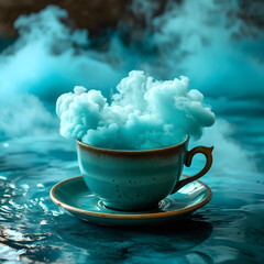 turquoise cup and steam