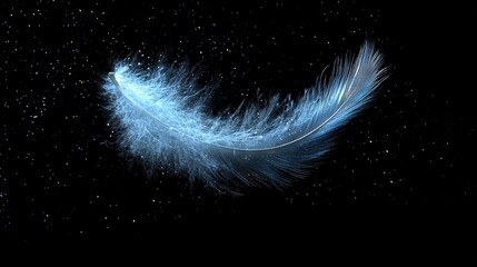 Poster -   Blue feather on black background with stars in the distance