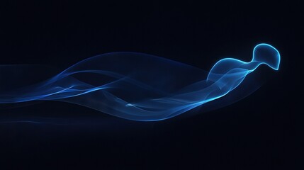 Poster -  Blue wave of smoke on black background with blue light shining from above to below