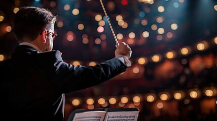 Image of a male orchestra conductor direct