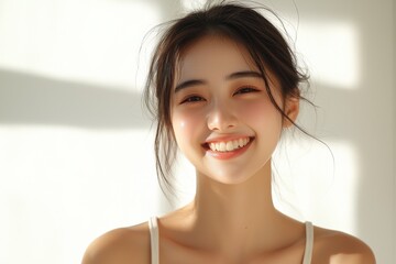 Beautiful young Asian woman smiling and happy created with Generative AI