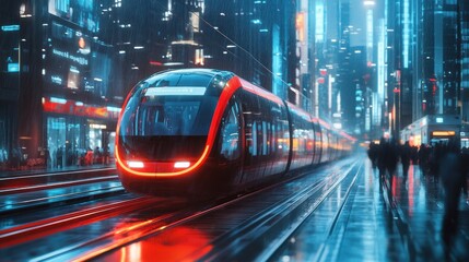 Wall Mural - Futuristic Cityscape with Train