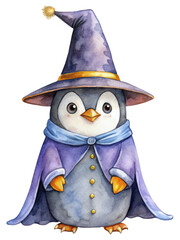 Poster - Adorable Penguin Wizard Stock Photo - A charming penguin dressed as a wizard, symbolizing cuteness, magic, winter, fun, and fantasy.