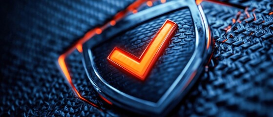 Poster - Glowing Checkmark on Metallic Shield Background