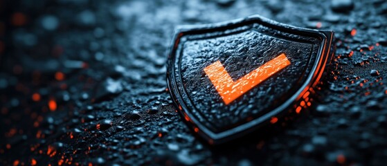 Poster - Glowing Checkmark on Metallic Shield Background