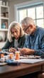 © Salsabila Ariadina - An elderly couple sorts through various medicine bottles together at their dining table