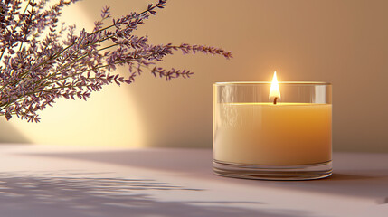 Wall Mural -   Close-up of candle on table with vase and blurry background