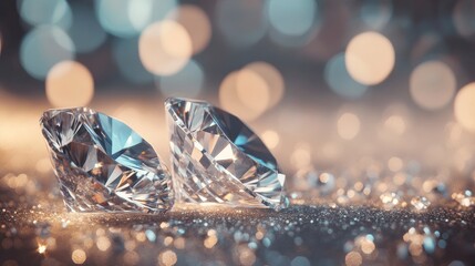 Sparkling diamonds resting on a glittering surface, with a beautiful bokeh effect in the background enhancing their brilliance and clarity with generative ai