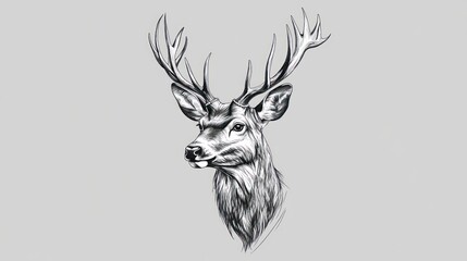 detailed black and white illustration of a majestic stag with large antlers, showcasing intricately 