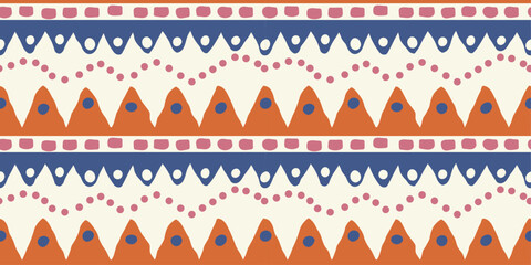 Poster - Abstract pattern of blue and orange rows of triangles or dots.