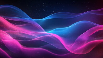 Poster - An abstract wave of vibrant pink and blue hues flowing smoothly against a dark backdrop.