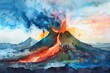 © Yevhen - Volcanic eruption in dramatic watercolor landscape with glowing lava and powerful force