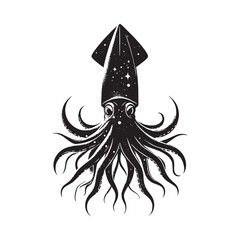 silhouette of Squid filled with space and sci-fi element in rough drawing