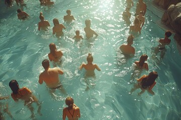 People enjoying leisure time in a bright indoor swimming pool