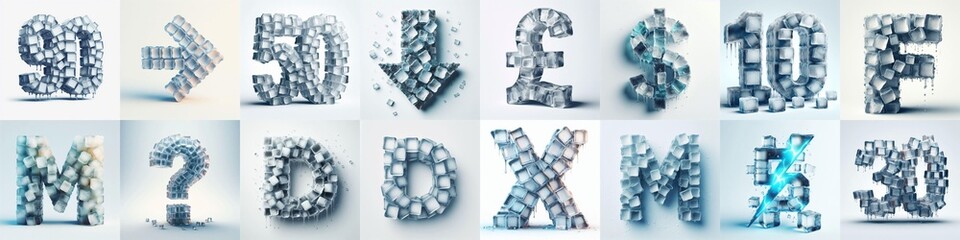 Ice cubes Lettering Typeface. AI generated illustration