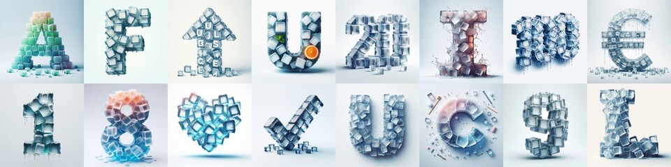 Ice cubes Lettering Typeface. AI generated illustration