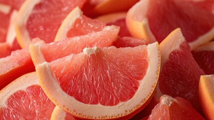 A pile of sliced grapefruits are piled on top of each other, AI